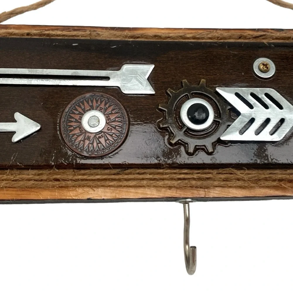 Teresa Kale Wooden Enamel Metal Time Compass Bow Wall Hanging Organizer Decor